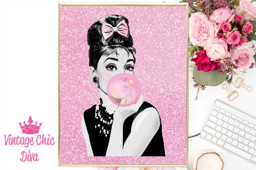 Audrey Hepburn Style Glitter Wall Canvas Ombre Silver and 