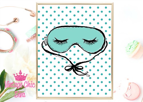 Audrey Sleep Mask Teal Dots White Background-