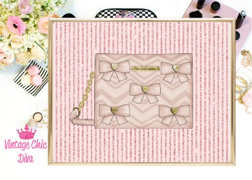 Betsey Johnson Blush Bow Purse Blush Glitter Stripe Background-