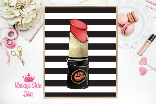 Betsey Johnson Lipstick Purse Black White Stripe Background-