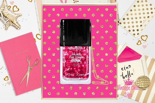 Betsey Johnson Nail Polish Purse Bright Pink Gold Dots Background-