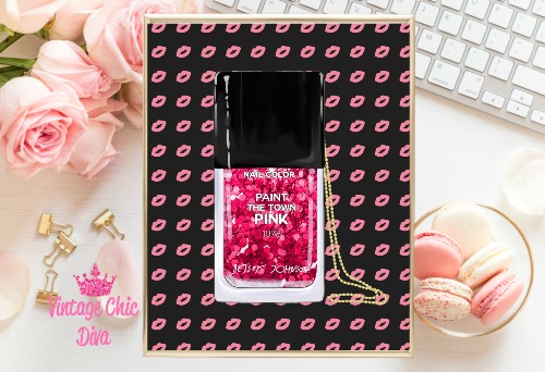 Betsey Johnson Nail Polish Purse Pink Black Lips Background-