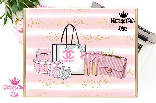 Chanel Paris Pink Set Pink Glitter Dots Background-
