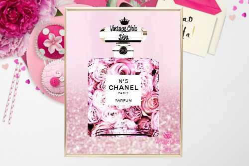 Chanel Perfume Floral Pink Ombre Glitter Background-