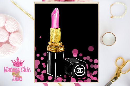 Chanel Pink Lipstick Pink Dots Black Background-