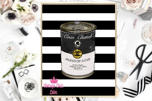 Chanel Soup Black White Stripe Background-