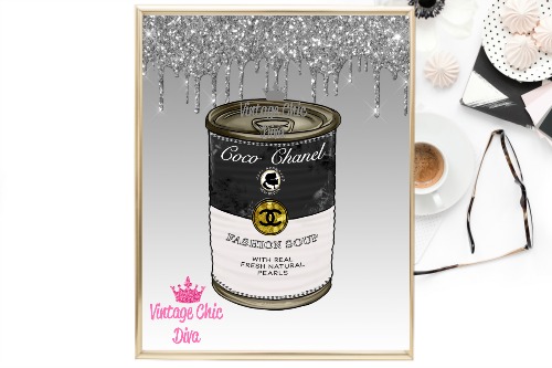 Chanel Soup Silver Glitter Drip Background-