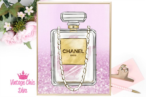 Chanel White Purse Dark Pink Ombre Glitter Background-