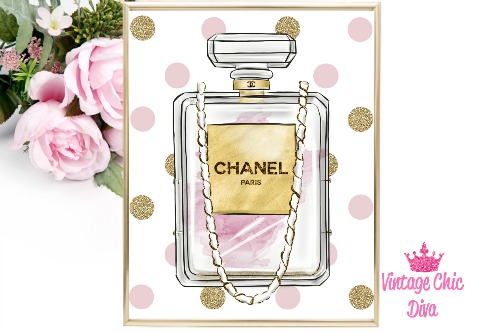 Chanel White Purse Mauve Gold Dot Background-