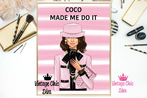Coco Chanel Girl2 Pink White Stripe Background-