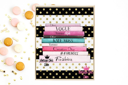 Fashion Books Pink Black White Gold Dots Background-