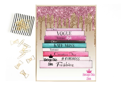 Fashion Books Pink Pink Gold Glitter Drip Background-