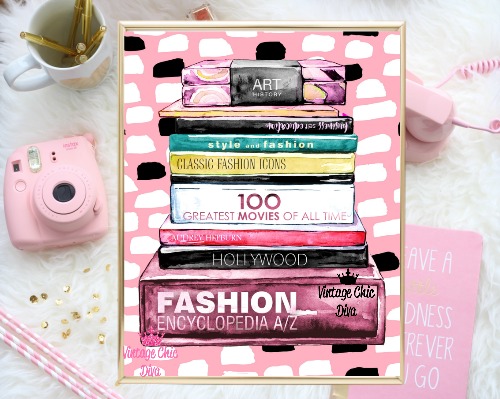 Fashion Books Pink White Black Background-