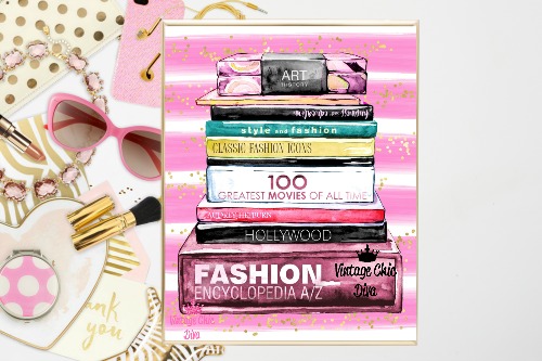 Fashion Books Pink White Gold Dots Background-