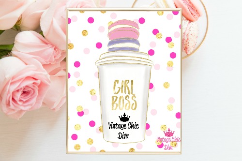 Girl Boss Cup Pink Gold Confetti Background-