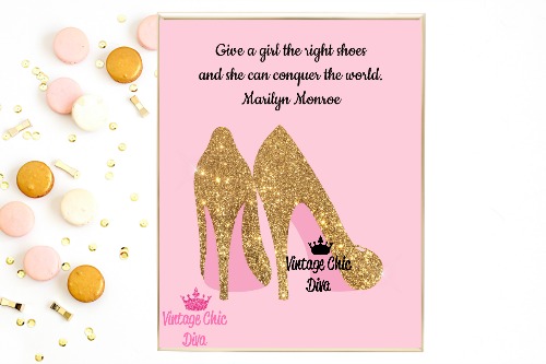 Gold Glitter High Heels Pink Background-