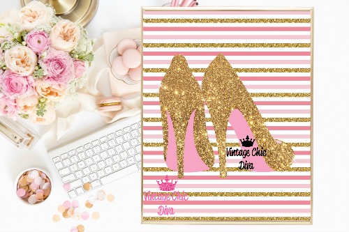 Gold Glitter High Heels Pink Gold Glitter Stripe Background-