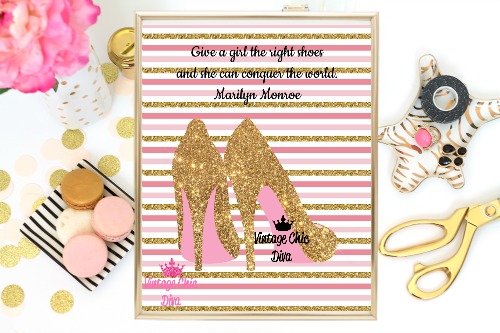 Gold Glitter High Heels Pink Gold Glitter Stripes Background-