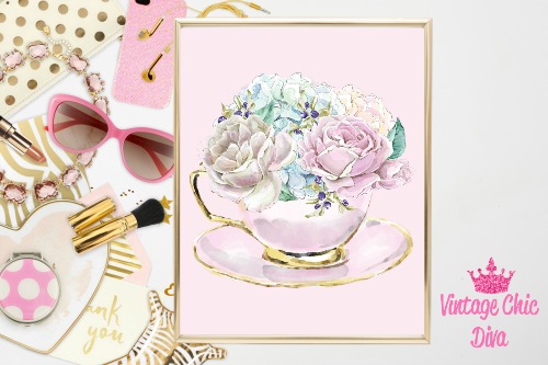Laduree Paris Tea Flowers Pink Background-