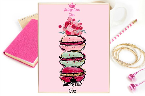 Macaron Set Floral Pink Background-