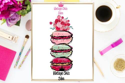 Macaron Set Floral White Background-