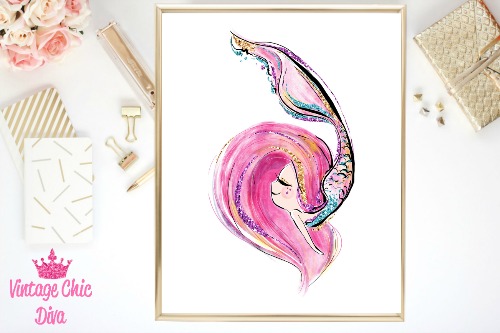 Mermaid Pink White Background-