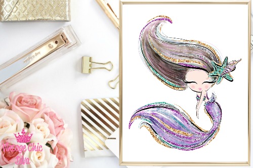 Mermaid Purple White Background-