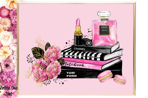 Paris Fashion Girl Books Perfume Flower Set Pink Background-