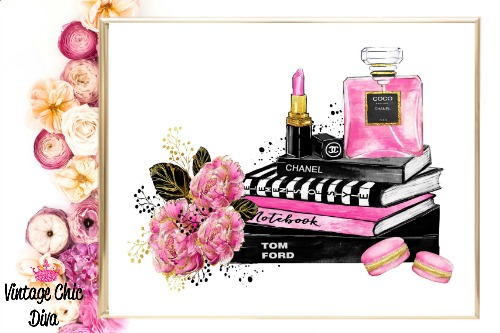 Paris Fashion Girl Books Perfume Flower Set White Background-