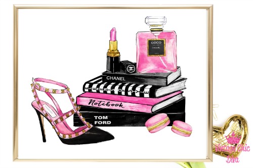 Paris Fashion Girl Books Perfume Shoe Set White Background-