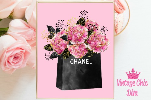 Paris Fashion Girl Chanel Flower Bag Pink Background-