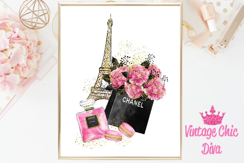 Paris Fashion Girl Eiffel Tower Set White Background-