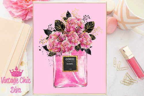 Paris Fashion Girl Perfume Flower Pink Background-