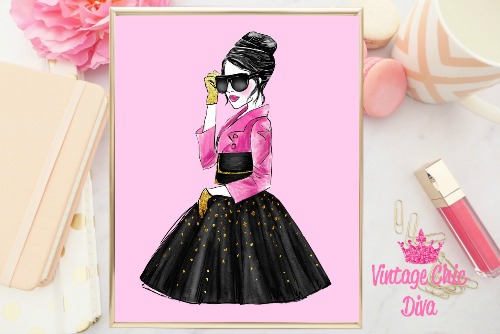 Paris Fashion Girl Pink Background-