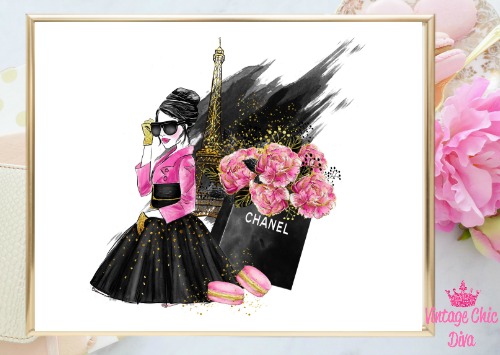 Paris Fashion Girl Set Black Paint White Background-