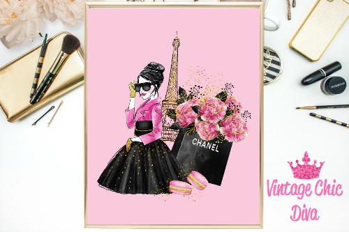 Paris Fashion Girl Set Pink Background-