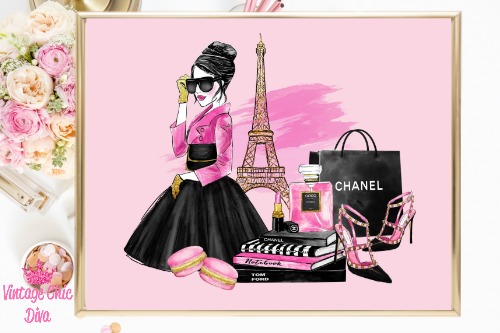 Paris Fashion Girl Set Pink Paint Pink Background-