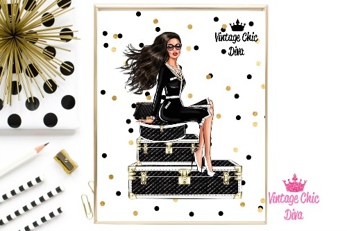 Paris Girls4 Black Gold Confetti White Background-