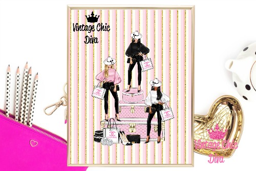 Paris Girls6 Pink Gold Stripes Background-