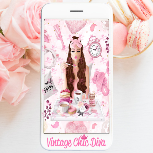 Pink Breakfast Girl3 Phone Wallpaper-