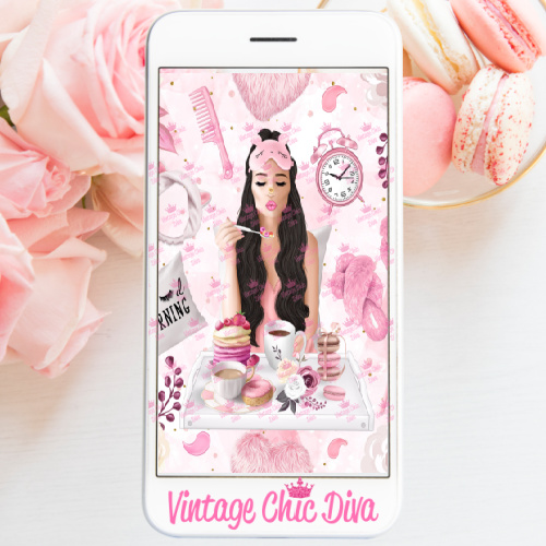 Pink Breakfast Girl4 Phone Wallpaper-