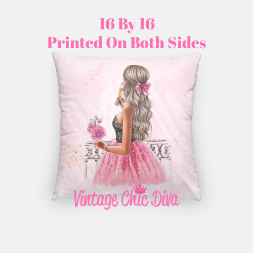 Pink Champagne Girl1 Pillow Case-