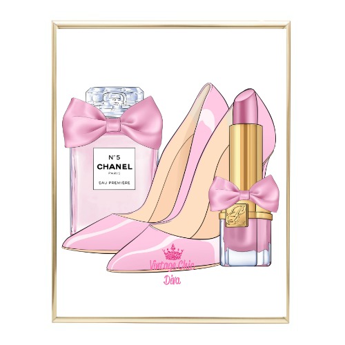Pink Glam Chanel Perfume Shoe Lipstick Set1 Wh Bg-