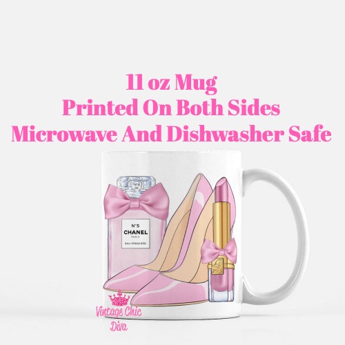 Pink Glam Perfume Shoe Lipstick Coffee Mug-
