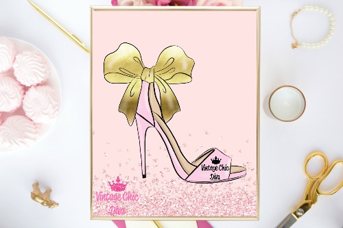 Pink Gold Heels Pink Diamond Background-