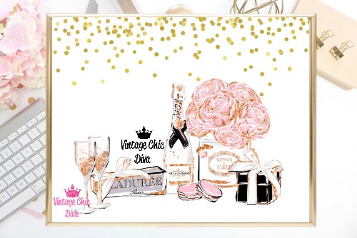 Pink Paris Macaron Set2 Gold Dots White Background-