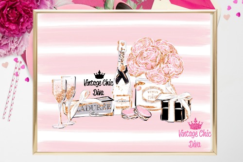Pink Paris Macaron Set2 Pink White Stripes Background-