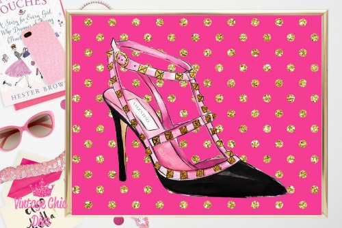 Pink Valentino Shoe Pink Gold Dots Background-