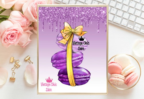Purple Macarons Purple Glitter Drip Background-
