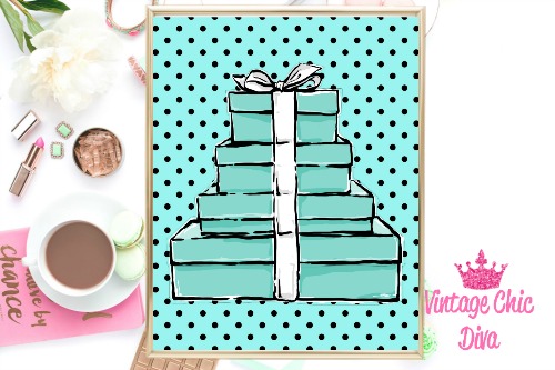 Tiffany Boxes Teal Black Dots Background-